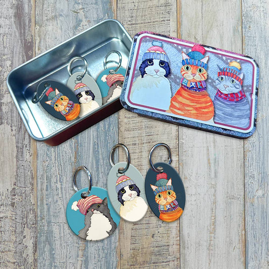 Cats in Hats Stitch Markers in a Tin by Emma Ball