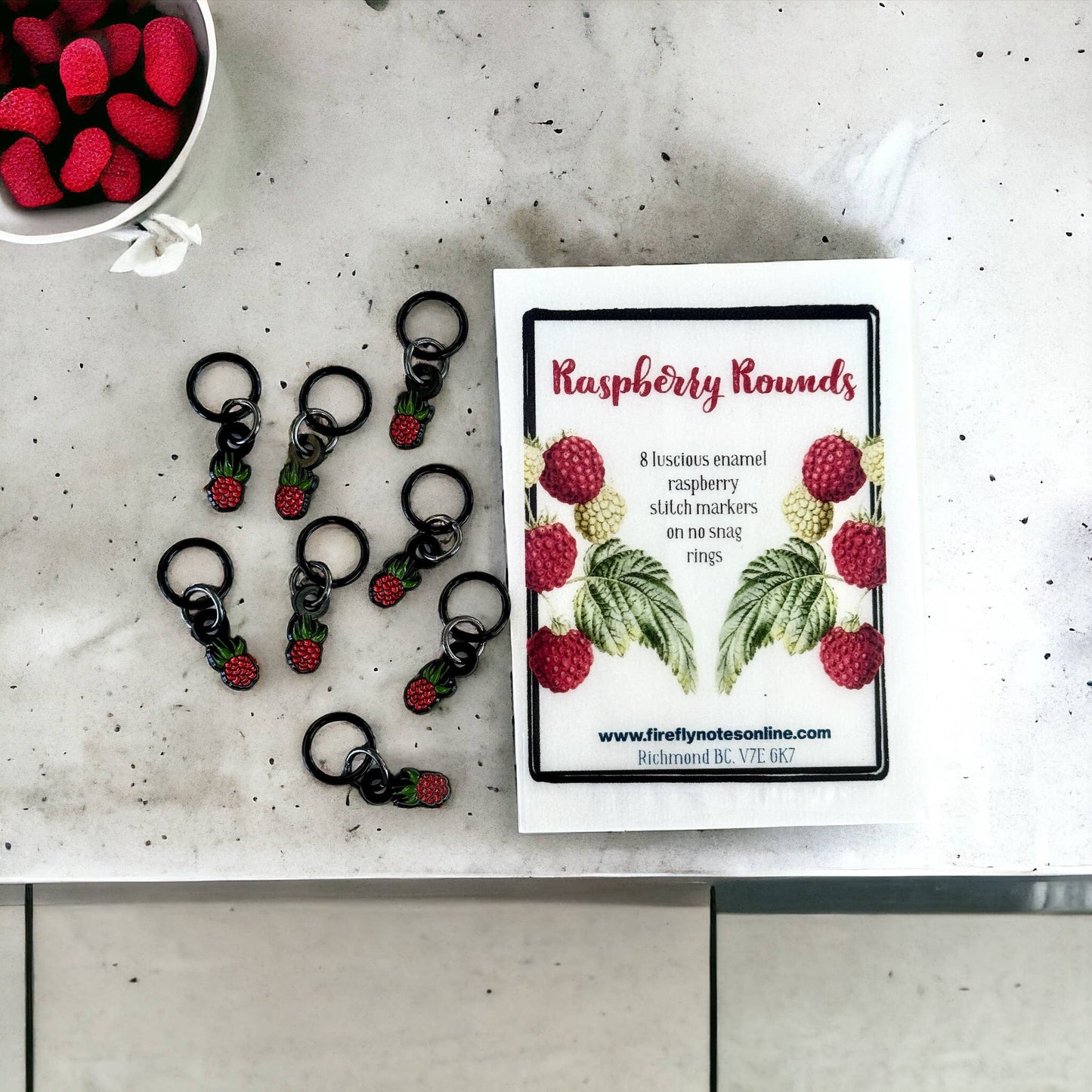 Raspberry stitch markers for knitting by  Firefly Notes