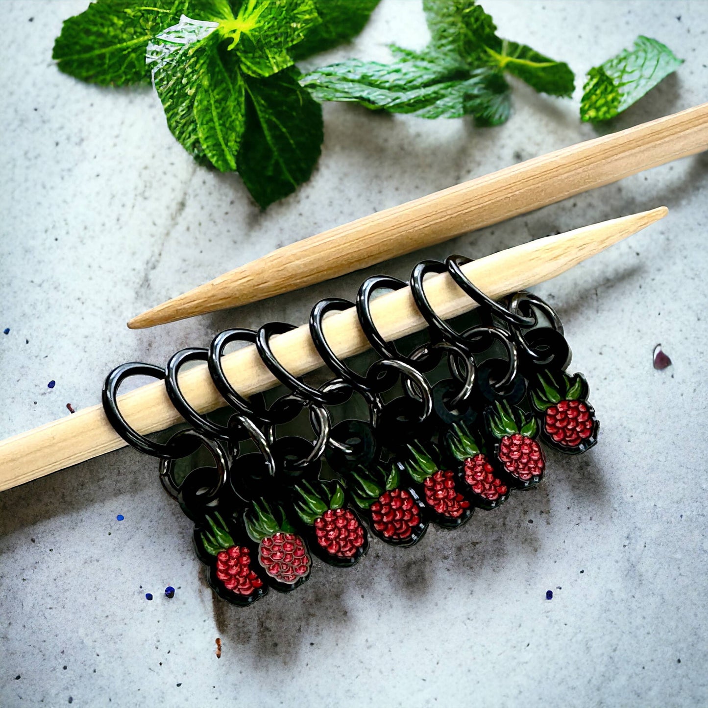 Raspberry stitch markers for knitting by  Firefly Notes