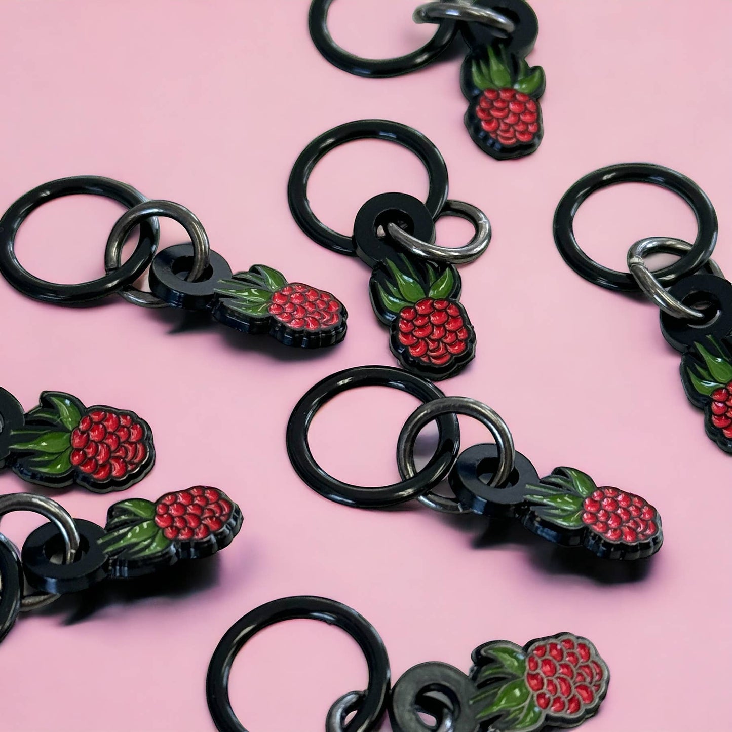 Raspberry stitch markers for knitting by  Firefly Notes 