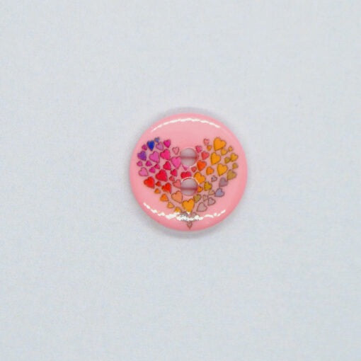 Novelty Round Pink Button with colourful heart 15mm
