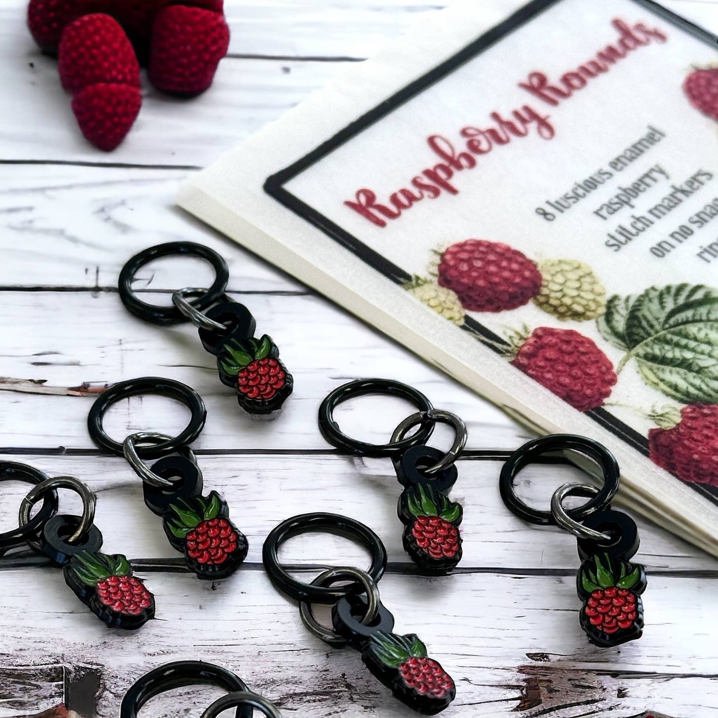 Raspberry stitch markers for knitting by  Firefly Notes 