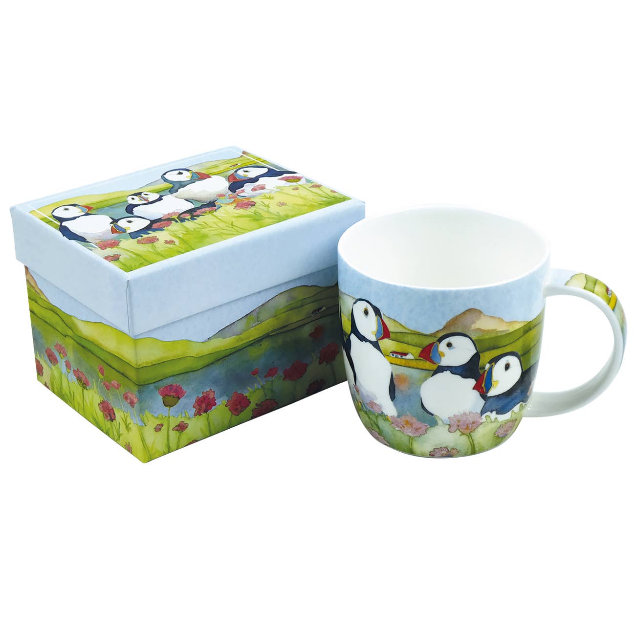 Sea Thrift Puffins Bone China Mug With Gift Box by Emma Ball